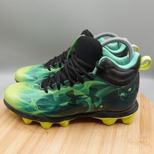 Under Armour Cleats Boys 6Y Spotlight AF Football Green Yellow Hidden Skull Flaw